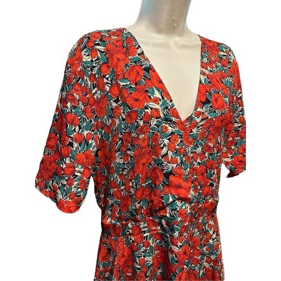 Boohoo Womens Plus Size Red Floral Wrap Skort Playsuit Romper V Neck Size 20 - Picture 2 of 12